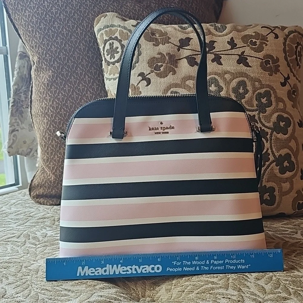 Kate Spade Black and Pink Striped Satchel - Picture 1 of 5
